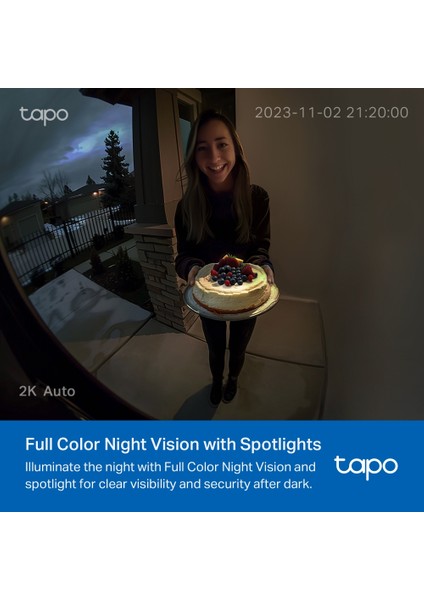 Tapo D210 | Akıllı Kapı Zili | 2K 3MP | Kablosuz | İki Yönlü Ses | IP64 Suya Dayanıklı | Renkli Gece Görüşü | Bulut & Yerel Kayıt | Alexa & Google Home Uyumlu