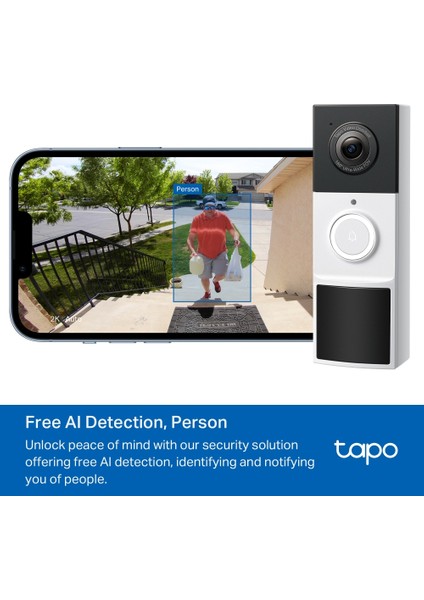Tapo D210 | Akıllı Kapı Zili | 2K 3MP | Kablosuz | İki Yönlü Ses | IP64 Suya Dayanıklı | Renkli Gece Görüşü | Bulut & Yerel Kayıt | Alexa & Google Home Uyumlu