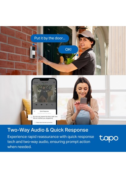 Tapo D210 | Akıllı Kapı Zili | 2K 3MP | Kablosuz | İki Yönlü Ses | IP64 Suya Dayanıklı | Renkli Gece Görüşü | Bulut & Yerel Kayıt | Alexa & Google Home Uyumlu
