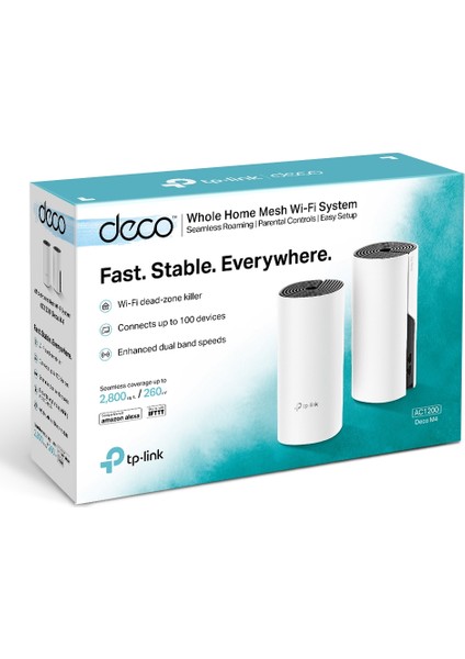 Deco M4 (3-Pack) | Wi-Fi 5 Mesh Sistemi | AC1200 Mbps Hız | Fiber Uyumlu | Çift Bant | Gigabit Port | 100 Cihaz | 370 m² Kapsama Alanı | WPA3 | Mobil Uygulama ile Kolay Kurulum
