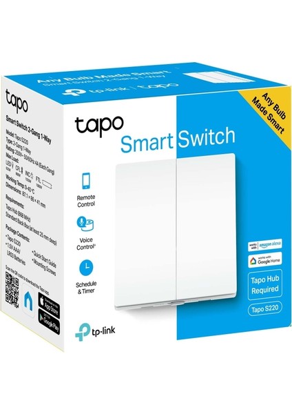 Tapo S220 | Akıllı Işık Anahtarı | Uzaktan Kumanda | Aletsiz Pil Değiştirme | Nötr Gerekmez | Alexa ve Google Home Uyumlu | Tapo Hub Gerektirir | Tüm Ampullerle Uyumludur
