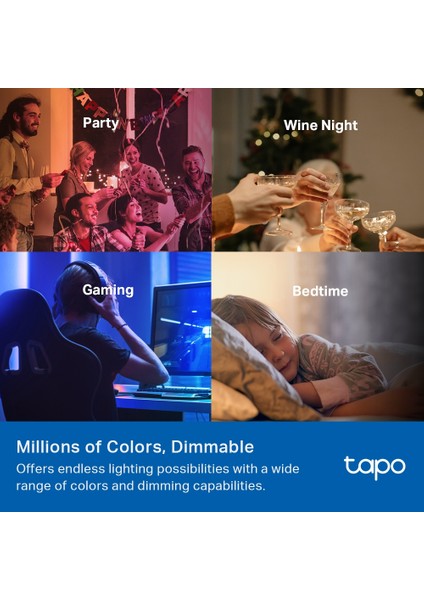 Tapo L535E, Matter Wi-Fi LED Akıllı Ampul, Çok Renkli, 8,6W, Enerji Izleme, Apple Homekits, Amazon Alexa ve Google Home ile Çalışır, Renk Değiştirilebilir, Hub Gerekmez