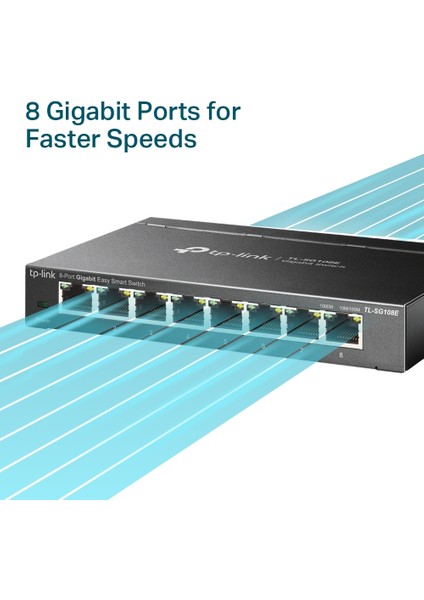 TL-SG108E 8 Port 10-100-1000 Mbps Easy Smart Switch Çelik Kasa