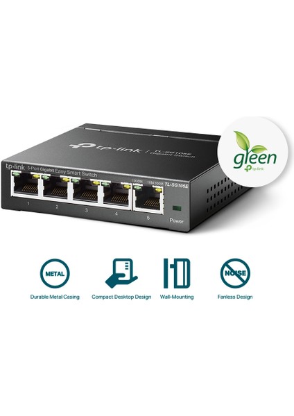 TL-SG105E 5 Port 10-100-1000 Mbps Easy Smart Switch Çelik Kasa