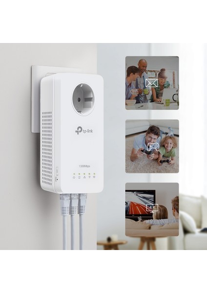 TL-WPA8631P KIT | Powerline Adaptör | Priz Soketli | AV1300 & AC1200 Mbps Hız | Dual Band Wi-Fi | Kolay Kurulum | 3 Gigabit Port | MU-MIMO | Beamforming | Stabil Bağlantı | Tak ve Çalıştır