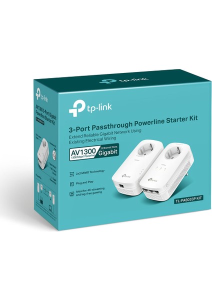 TL-PA8033P KIT | Powerline Adaptör | Priz Soketli | AV1300 | Kolay Kurulum | 3 Gigabit Port | MU-MIMO | Beamforming | Stabil Bağlantı; Tak ve Çalıştır | Enerji Tasarrufu Modu