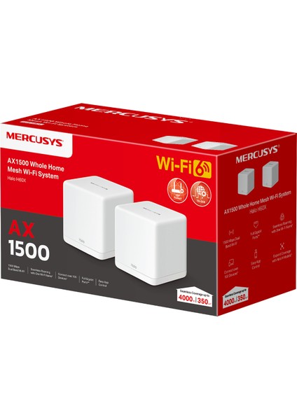 Halo H60X(2-pack), AX1500Mbps, Dual-Band, Gigabit Portları, 100'e Kadar Cihaz Bağlanabilir, 350 m²'ye Kadar Kapsama, Akıllı Bağlantı, Mobil Uygulama ile Kolay Kurulum, Wi-Fi 6 Mesh Sistemi