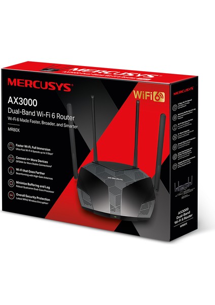 MR80X, AX3000 Mbps, Gigabit Portları, Fiber Destekli, Access Point Modu, 160 MHz Kanalı, Mobil Uygulama Destekli, VPN Destekli, 256'ya Kadar Cihaz Bağlanabilir, Dual-Band Wi-Fi 6 Router fırsatları