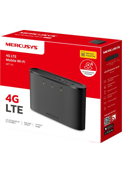 MT110 | 4G LTE Mobil Wi-Fi Modem | 150 Mbps Hız | 10 Cihaza Kadar Bağlantı | 2200 mAh Batarya | SIM Kart Tak ve Kullan | Mobil Uygulama Desteği