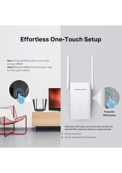 ME80X | AX3000 Mbps Dual-Band Wi-Fi 6 Menzil Genişletici | 1 Gigabit Port | 2 Harici Anten | Access Point Modu | Kolay Kurulum | Mobil Uygulama Destekli