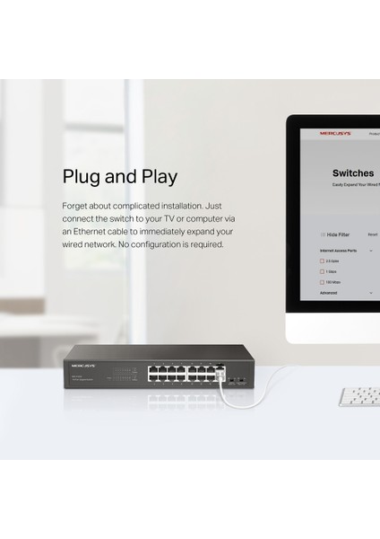 MS116GS; 16X Gigabit Ethernet Port, Metal Kasa, Izolasyon Modu, Sessiz Çalışma Modu, Gigabit Ethernet Switch