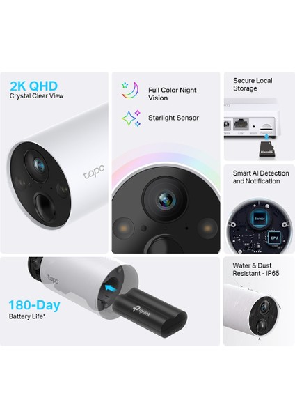 Tapo C420S1, 2K QHD Kablosuz Bataryalı Güvenlik Kamerası, Yapay Zeka Desteği, Renkli Gece Görüşü, 180 Gün Şarj Süresi, Su Geçirmez, Yerel/Bulut Depolama, Sesli Alarm, Solar Panel Desteği + HUB fiyatları