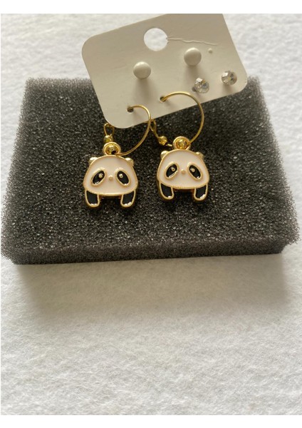 Panda Figürlü Çoklu Küpe Altın Renk fiyatları