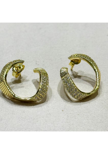 Bendo 4 Gümüş Küpe MS3674, 925 Ayar Gümüş, Altın Kaplama