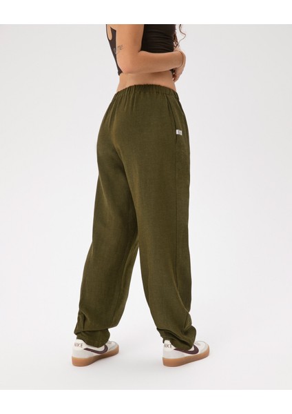Kadın Haki Easy West Pantolon - Bilek Boy, Paça Pens Detaylı, Keten Karışımı Kumaş, Günlük ve Hafif Spor Pilates / Yoga Kullanım İçin Rahat Pantolon fiyatları
