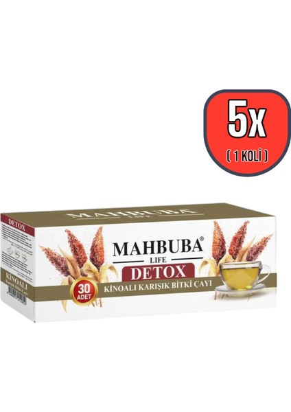 Kinoalı Karışık Detox Diyet Glutensiz Form Bitki Çayı 1 Aylık - ( 30 Kullanım ) Net 60GR x 5 Paket