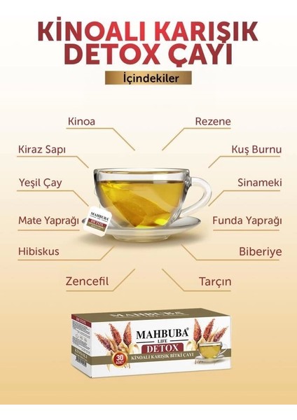 Kinoalı Karışık Detox Diyet Glutensiz Form Bitki Çayı 1 Aylık - ( 30 Kullanım ) Net 60GR x 5 Paket