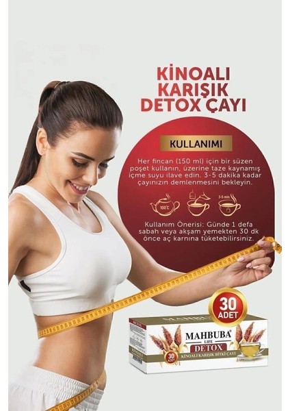 Kinoalı Karışık Detox Diyet Glutensiz Form Bitki Çayı 1 Aylık - ( 30 Kullanım ) Net 60GR x 5 Paket