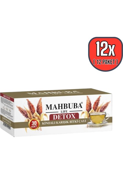 Kinoalı Karışık Detox Diyet Glutensiz Form Bitki Çayı 1 Aylık - ( 30 Kullanım ) Net 60GR x 12 Paket