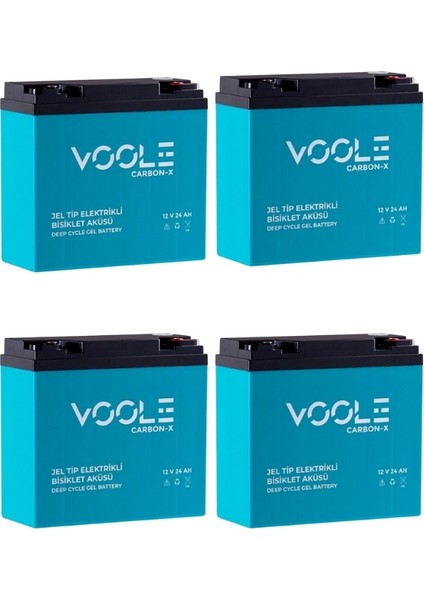 Voole 12V 24 Amper (Dik) Elektrikli Bisiklet Aküsü 4'lü Paket