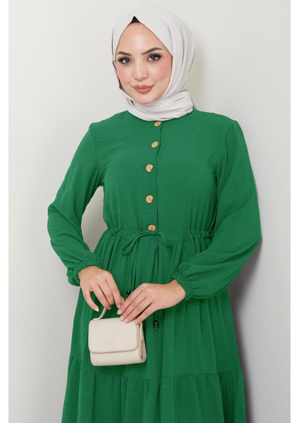 Büzgülü Düğmeli Ayrobin Elbise Su Yeşili HM8811 fiyatları