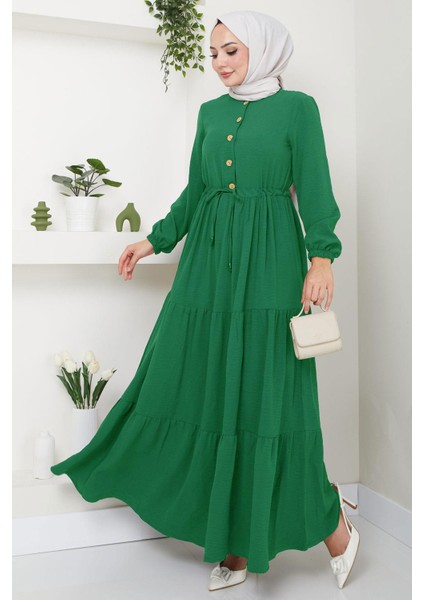 Büzgülü Düğmeli Ayrobin Elbise Su Yeşili HM8811 modelleri