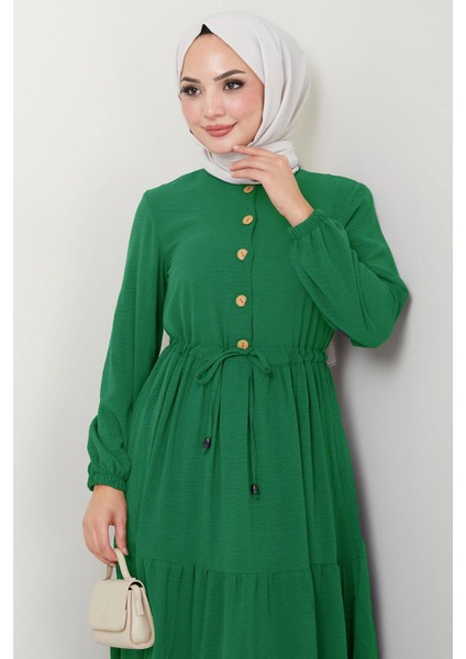 Büzgülü Düğmeli Ayrobin Elbise Su Yeşili HM8811 fırsatları