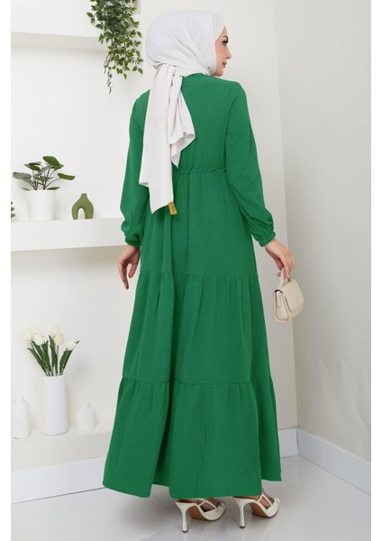 Büzgülü Düğmeli Ayrobin Elbise Su Yeşili HM8811 indirimleri