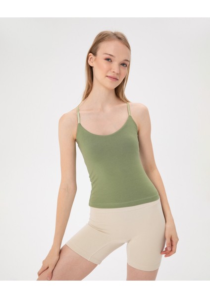 Kadın Açık Yeşil Sütyenli Yoga Atlet - GOTS Organik Pamuk, İç Sütyenli, Ayarlanabilir Askılı, Yüzücü Sırtlı, Çıkarılabilir Pedli Spor Atlet