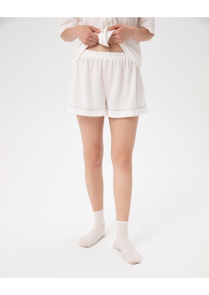 Ekru Biyeli Pijama Şort