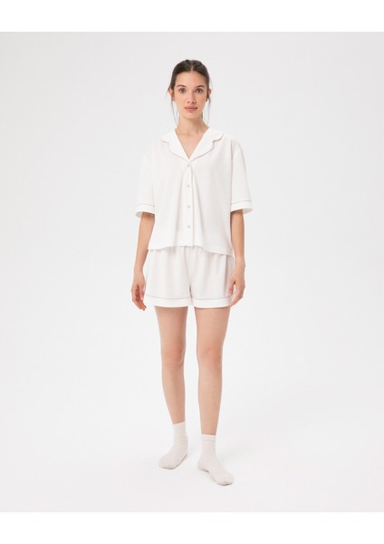 Ekru Biyeli Pijama Şort