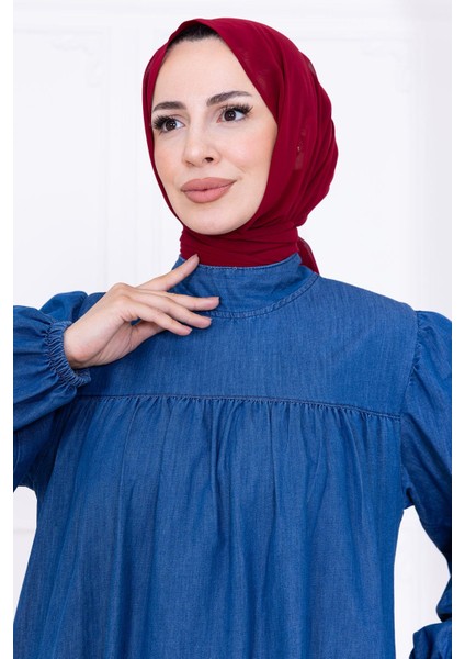 Robalı Kot Elbise HM2771 Açık Mavi