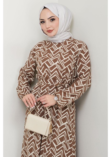 Sevim Desenli Yazlık Viskon Elbise Vizon HM2677 fiyatları