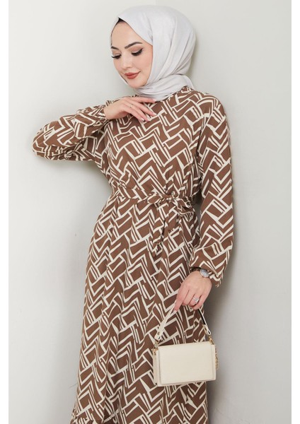 Sevim Desenli Yazlık Viskon Elbise Vizon HM2677 fırsatları