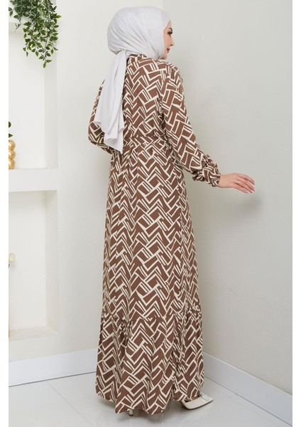 Sevim Desenli Yazlık Viskon Elbise Vizon HM2677 indirimleri