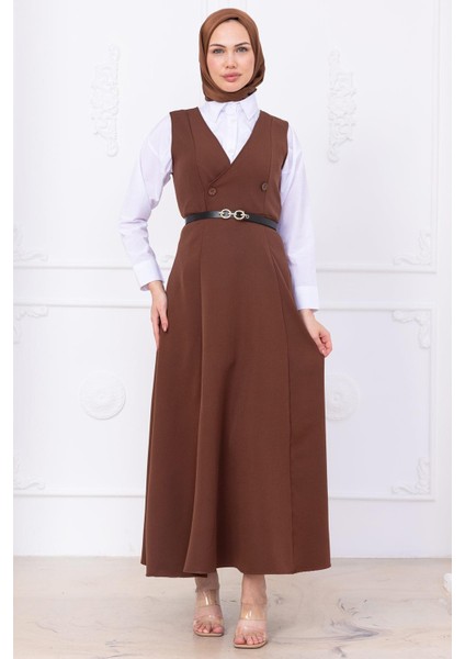 Kemerli Düğmeli Jile Kahverengi HM2741
