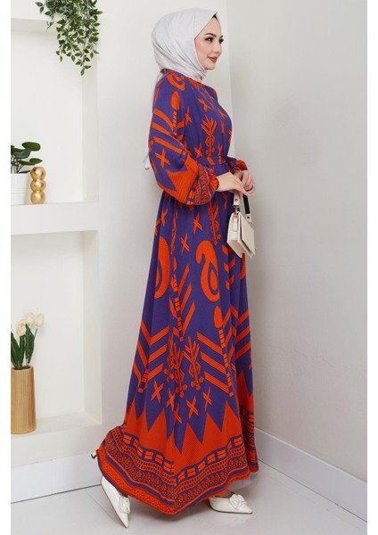 Ferah Desenli Yazlık Viskon Elbise Mor HM2679 fırsatları