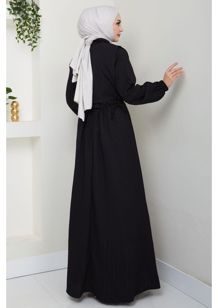 Bolerolu Beli Lastikli Elbise Siyah HM2702 indirimleri