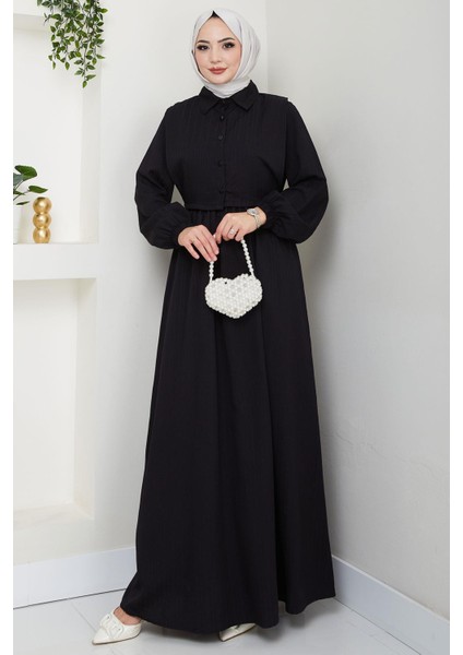 Bolerolu Beli Lastikli Elbise Siyah HM2702