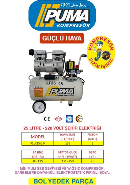 25 Lt Kompresör (Yağsız)