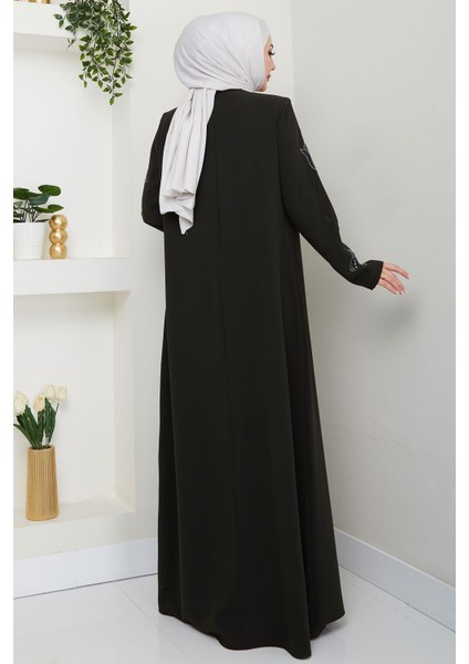 Büyük Beden Lale Taşlı Anne Elbisesi Haki HM2692 indirimleri