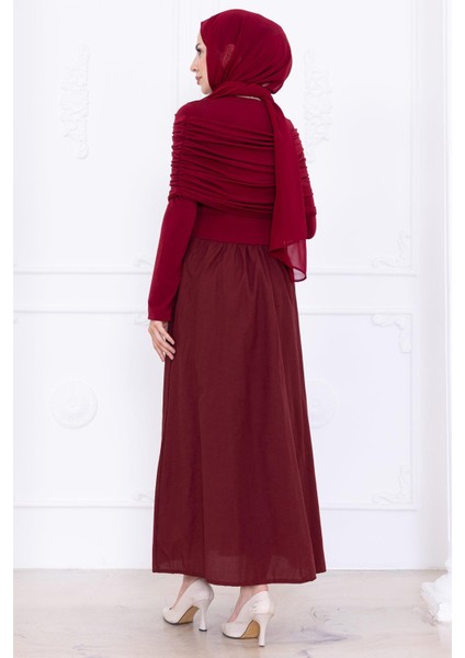 Drapeli Elbise Bordo HM2780 indirimleri
