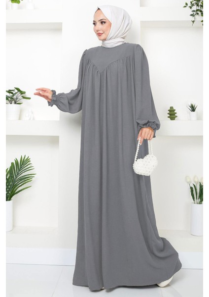 Büzgülü Robalı Elbise Gri HM2501 fiyatları