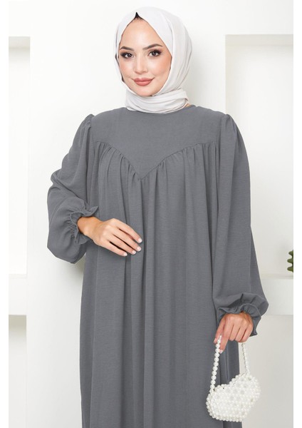 Büzgülü Robalı Elbise Gri HM2501 modelleri