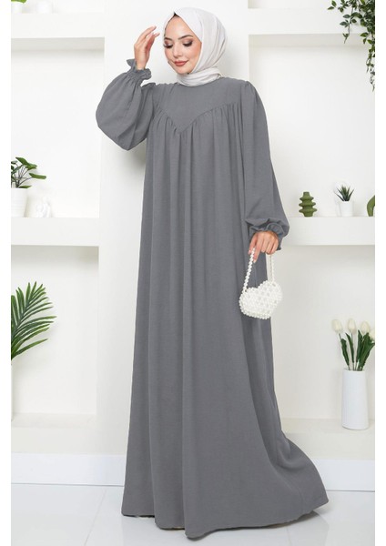 Büzgülü Robalı Elbise Gri HM2501 fırsatları