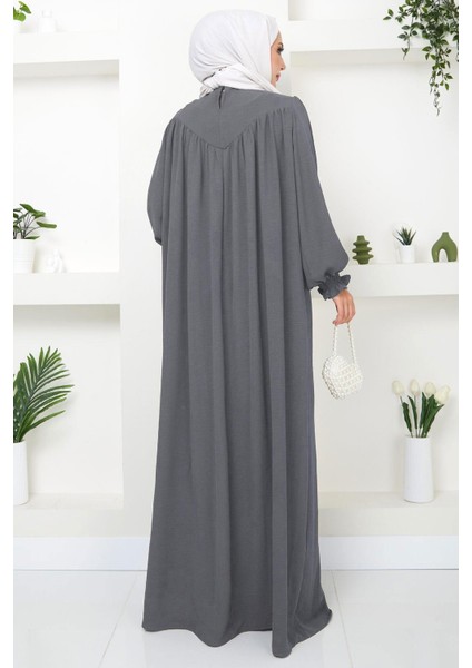 Büzgülü Robalı Elbise Gri HM2501 indirimleri