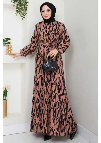 Mery Yazlık Viskon Elbise Taba HM2409