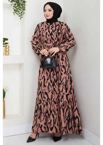 Mery Yazlık Viskon Elbise Taba HM2409 fiyatları