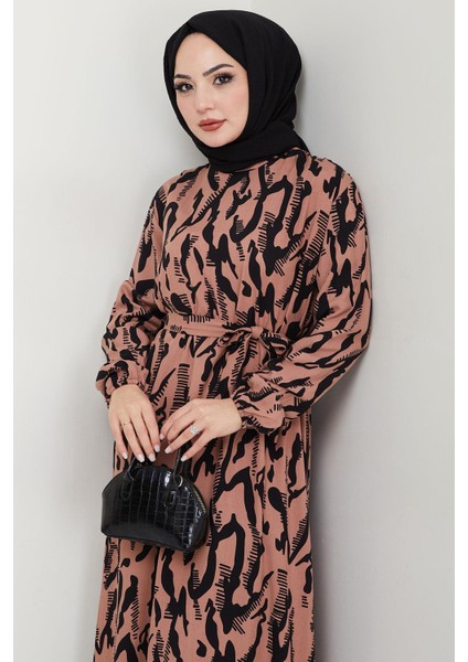 Mery Yazlık Viskon Elbise Taba HM2409 modelleri