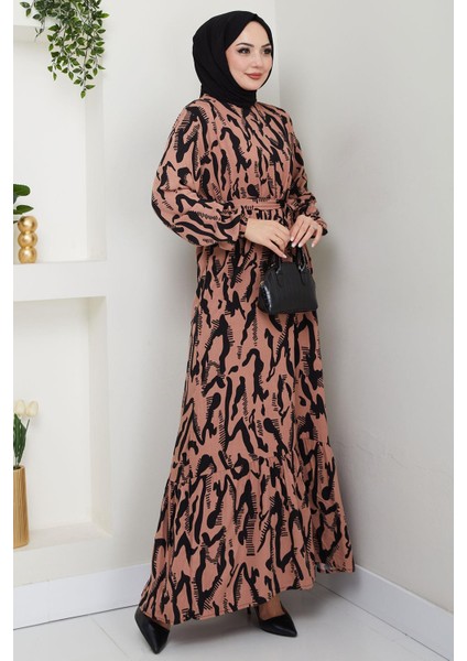 Mery Yazlık Viskon Elbise Taba HM2409 fırsatları